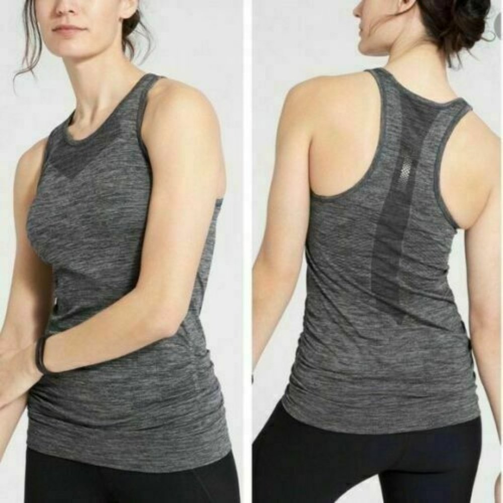 Athleta Finish Fast Racerback Tank Top Size M Heather Gray Sleeveless EUC